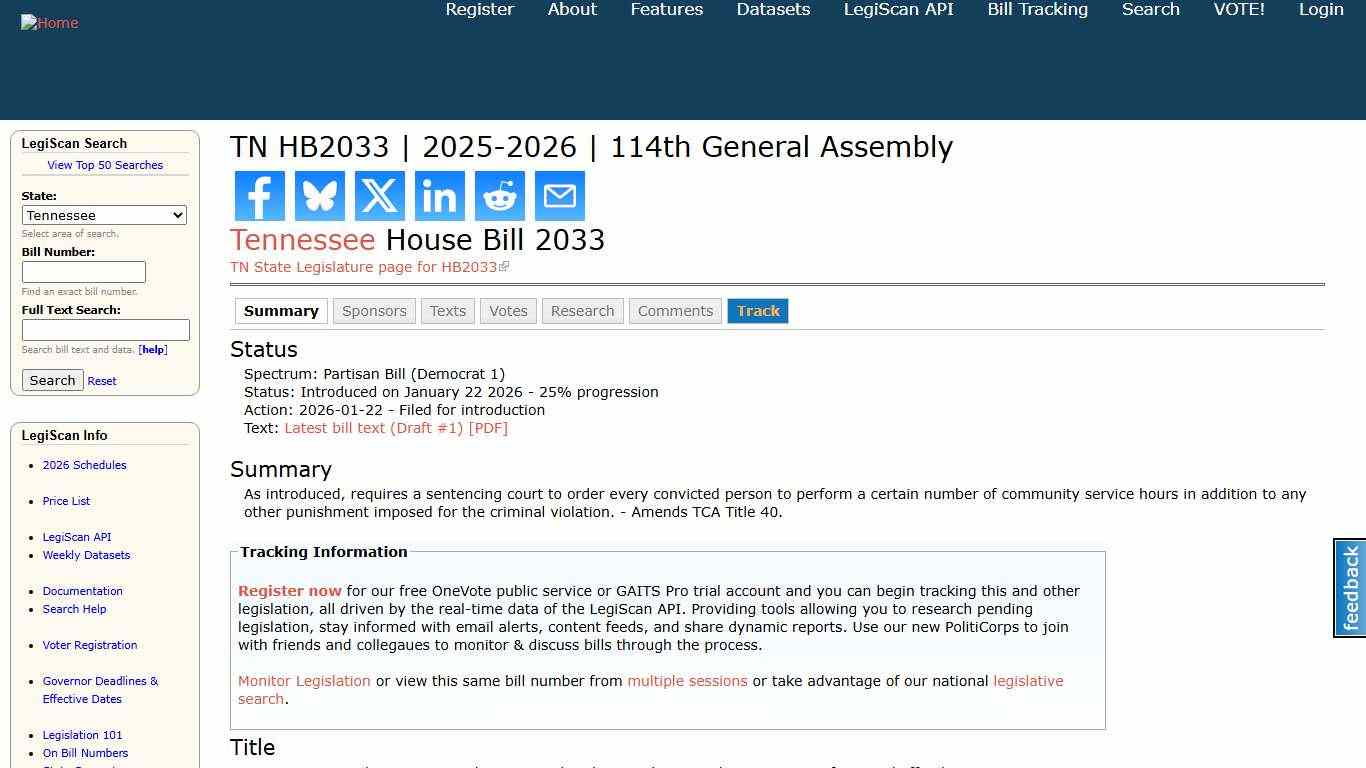 TN HB2033 2025-2026 114th General Assembly LegiScan